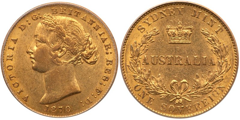 Victoria (1837-1901), Gold Sovereign, Sydney Branch Mint, 1870, struck in Gold a...
