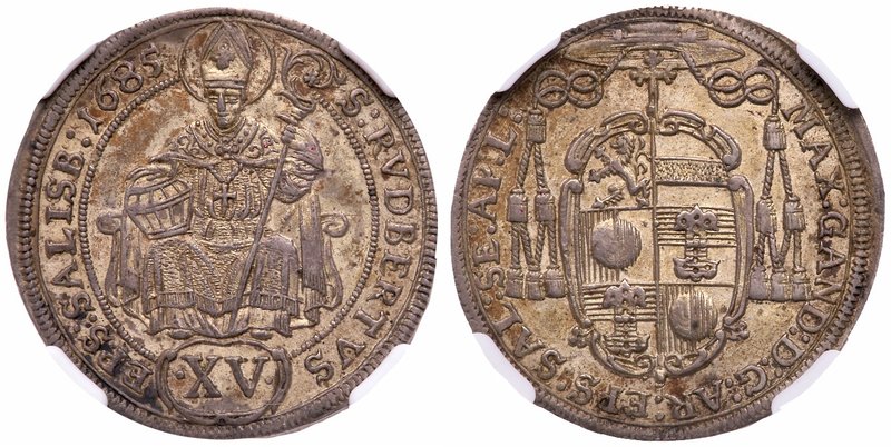 Salzburg. Max Gandolph Graf K&uuml;enburg (1668-1687). Silver XV Kreuzer 1685. (...