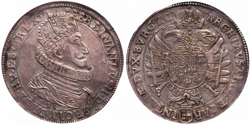 HRE Ferdinand II (1619-1637). Silver Taler, 1621. Klagenfurt. Crowned and armore...