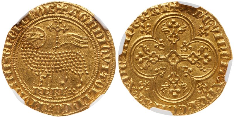 Charles IV (1322-1328). Gold Agnel d'or, undated. Lamb and cruciform staff with ...