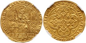 Philippe VI de Valois (1328-1350). Gold Ecu d'or, undated. King with sword and shield, seated on Gothic throne. Rev. Floriated cross in quadrilobe (Fr...