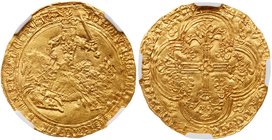 Jean II Le Bon (1350-1364). Gold Franc a Cheval, undated (3.77g). Armored King on galloping horse. Rev. Floriated cross in quadrilobe (Fr-279; Ciani 3...