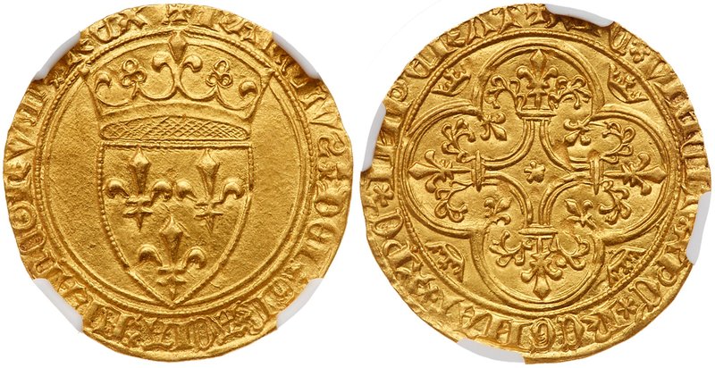 Charles VI (1380-1422). Gold Ecu d'or a la couronne, undated (3.73g). Crowned ar...