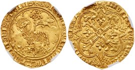 Charles VI (1380-1422). Gold Mouton or Agnel d'or Emission, undated (2.52g). Lamb and cruciform staff with flying banner. Rev. Floritated cross in qua...