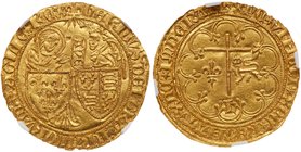 Henry VI, King of England and France (1422-1453). Gold Salut d'or, undated (3.46g). Mint-mark fleur de lis. Saint-Lo mint. Madonna and archangel Gabie...