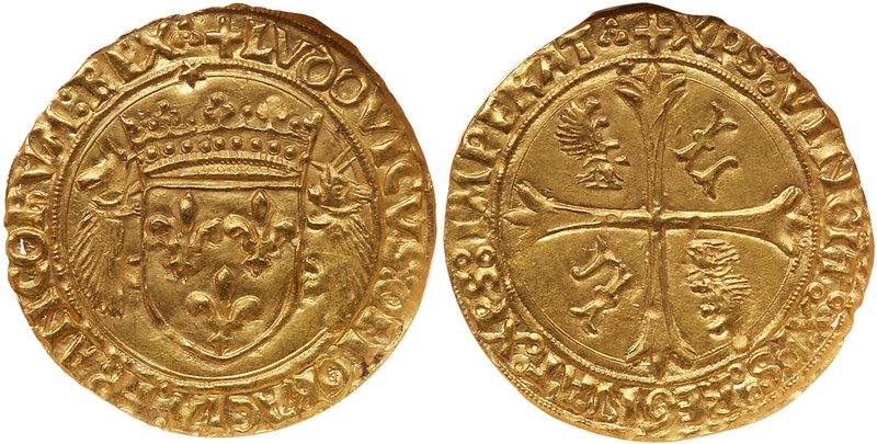 Louis XII (1498-1515). Gold Ecu d'or au porc-&eacute;pic, undated. Crowned arms ...