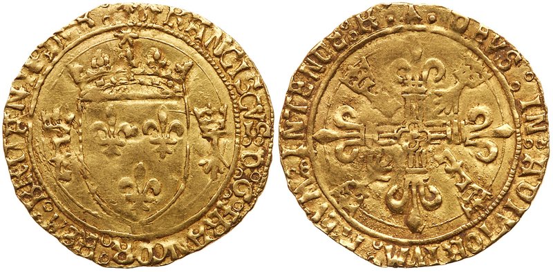 Francois I (1515-1547). Gold Ecu d'or de Bretagne, undated (3.41g). Second type....
