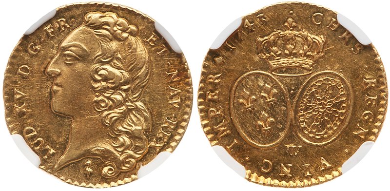 Louis XV (1715-1774). Gold Half Louis d'or au bandeau, 1743-W (Lille). Large hea...