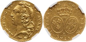 Louis XV (1715-1774). Gold Half Louis d'or au bandeau, 1743-A (Paris). Large head of king left with hair ribbon. Rev. Crown over two oval shields of F...