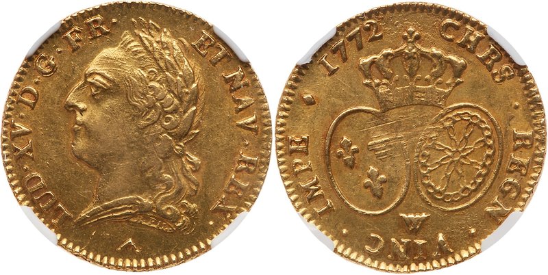 Louis XV (1715-1774). Gold 2 Louis d'or a la vieille tete, 1772-W (Lille). Older...