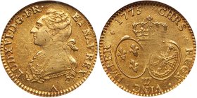 Louis XVI (1774-1792). Gold Louis d'or au buste habille, 1775-W (Lille). Uniformed bust left. Rev. Crown over two oval shields of France and Navarre (...