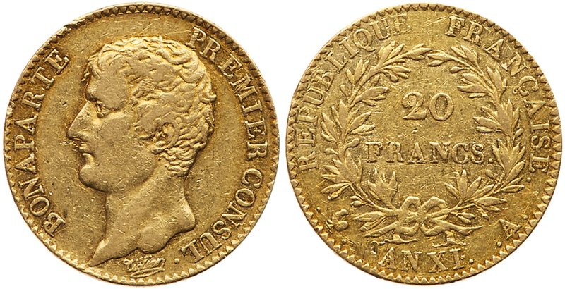 Napoelon Bonaparte, Consulate (1799-1804). Gold 20 Francs, AN XI-A (1802-1804) P...