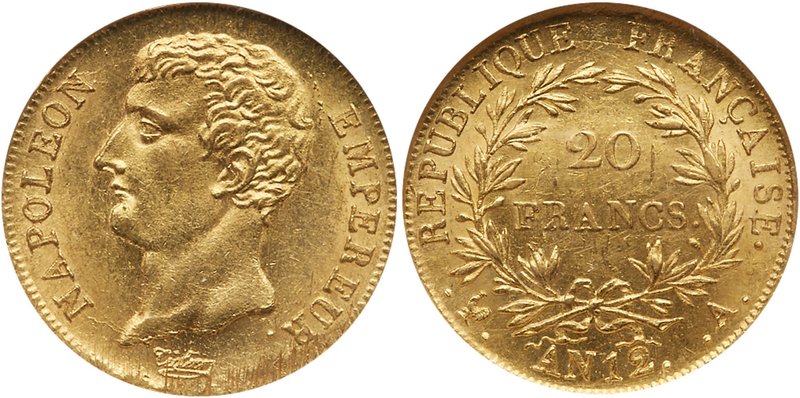 Napoleon Bonaparte, First Empire (1804-1814). Gold 20 Francs, AN 12-A (1803/4) P...