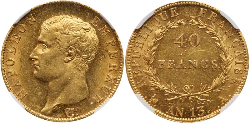 Napoleon Bonaparte, First Empire (1804-1814). Gold 40 Francs, AN 13-A (1804) Par...