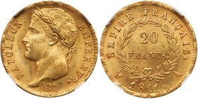 Napoleon I (1804-1814). Gold 20 Francs, 1811-A (Paris). Laureate head left. Rev. Value within wreath, date below (Fr 511; KM 695.1; Gad 1025). In NGC ...