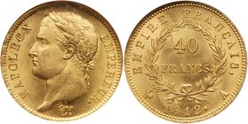 Napoleon I (1804-1814). Gold 40 Francs, 1812-A (Paris). Laureate head left. Rev. Value within wreath, date below (Fr 505; KM 696.1; Gad 1084). In NGC ...