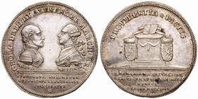 Brandenburg-Ansbach. Alexander (1757-1791). Silver &frac14; Taler, 1769. (7.03g). On the Acquisition of Bayreuth. Busts of Georg Friedrich and Alexand...