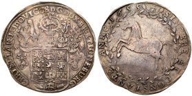 Brunswick-L&uuml;neburg. Christian Ludwig (1648-1665). Silver Taler, 1655-LW. Five helmets above coat of arms. Rev. Leaping horse within wreath left (...