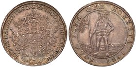 Brunswick-L&uuml;neburg. Ernst August (1679-1698). Silver Taler, 1681-RB. Five helmets above coat of arms. Rev. Wildman with tree in right hand (Dav 6...