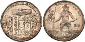 Brunswick-Luneburg. George Ludwig as Elector (1698-1714). Silver Taler, 1704-RB. Crown arms with leaping horse on crest. Rev. Wildman with tree in rig...