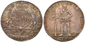Brunswick-L&uuml;neburg. George I, King of England (1714-1727) Silver Taler, 1717-HH. Crowned and supported arms in the Order of the Garter band, mott...
