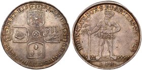 Brunswick-L&uuml;neburg. George I, King of England (1714-1727) Silver Taler, 1724-EPH. Crowned four shields in cross form. Rev. Wildman standing holdi...