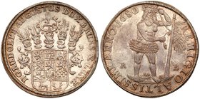 Brunswick-Wolfenb&uuml;ttel. Rudolph August (1666-1685). Silver Taler, 1680/9-RB. Arms with five helmets above. Rev. Wildman facing with uprooted tree...