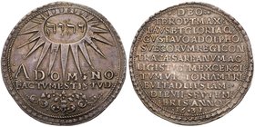 Erfurt. Gustav II Adolf of Sweden. Silver Taler, 1631. "Jehovah" in flaming sun above legend. Rev. Twelve line inscription commemorating the Swedish v...