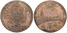Frankfurt am Main. Silver Taler, 1772-PCB. City arms in elaborate frame. Rev. View of city and river (Dav 2226; KM 251). In PCGS holder graded AU 58, ...