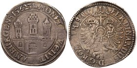 Hamburg. City. Silver Taler, 1623. City tower gate. Rev. Crowned double headed eagle with 32 on breast (Dav 5365; KM 47). In PCGS holder graded XF 45....