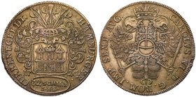 Hamburg. Silver 32 Schilling (2 Mark), 1726-IHL. Helmeted arms with flags above, tower and value below. Rev. Double-headed imperial eagle, with titles...