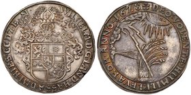 Hesse-Cassel. Wilhelm V (1627-1637). Silver "Storm" Taler, 16Z8-TS. Three helmets above shield of arms including mintmaster TS (Terenz Schmidt, 1621-1...