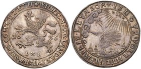 Hesse-Cassel. Wilhelm V (1627-1637). Silver "Storm" Taler, 1636-LH. Crowned lion left dividing date with Mintmaster L H (Lubert Haussmann, 1635-1638) ...