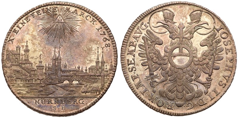 Nuremberg. Silver Taler, 1768-SR. City view of Nuremberg. Rev. Imperial double h...