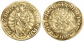 Pfalz-Neuburg. Otto Heinrich and Philipp (1505-1556). Goldgulden, 1515. AVE: GR: PLE - NA. DN9: TECVM. Madonna in flames holding child. Rev. +MONE: NO...