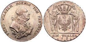 Prussia. Friedrich Wilhelm II (1786-1797). Silver Taler, 1791-A. Berlin mint. Uniformed bust right. Rev. Crowned and supported arms (Dav 2599; KM 360....