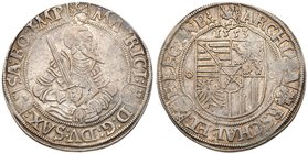 Saxony. Moritz (1541-1553). Silver Taler, 1553. Half figure bust right dividing date, with sword in right hand. Rev. Helmeted arms (Dav 9787; Schnee 6...