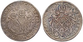 Saxony. Christian II, Johann Georg, August (1591-1611). Silver Taler, 1593-HB. Three brothers facing. Rev. Helmeted arms (Dav 9820; Schnee 754). In PC...