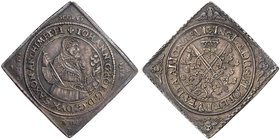 Saxony. Johann Georg I and August of Naumburg (1611-1615). Silver Klippe Taler, 1614. On the baptism of his son August. Half figure right with baton a...
