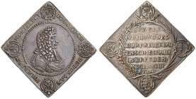 Saxony. Johann Georg II (1656-1680). Silver Klippe Taler, 1678. For the shooting match at Dresden. Bust right with arms in four corners. Rev. Arms in ...