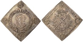 Saxony. Johann Georg IV (1691-1694). Silver Klippe Taler, 1693. On his receiving the Order of the Garter. Monogram JG 4 in garter band with inscriptio...