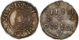 Edward the Elder (899-924), Silver Penny, portrait type, Moneyer Tila. Crude draped diademed bust left, retrograde Latin legend with inner linear and ...