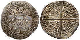 Edward III (1327-77), Silver Groat of Fourpence, Post-Treaty period (1369-77), London Mint. Variety with row of annulets at base of bust depicting cha...