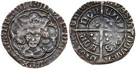 Edward IV or V (1483), Silver Groat of Fourpence, type XXII, Tower Mint London. Facing crowned bust within double tressure of nine arcs, fleur on six ...