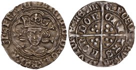 Richard III (1483-85), Silver Groat, type 2b. London Mint facing crowned bust in double tressure of nine arcs, fleur on six cusps, legend with inner a...