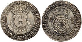Henry VIII (1509-47), debased Silver Testoon of Twelve Pence, Tower Mint, third coinage (1544-47). Facing crowned bust of King in ruff, legend and bea...