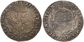 Philip & Mary (1554-1558), Silver Shilling of Twelve Pence, 1555. With English title only, profile busts facing each other, crown above with date spli...
