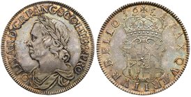 Oliver Cromwell (d.1658), Silver Crown of Five Shillings, 1658, 8 in date struck over 7. Engraved by Thomas Simon, laureate and draped bust left, rais...