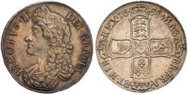 James II (1685-88), Silver Crown of Five Shillings, 1688. Second laureate and draped bust left, legend and outer toothed border surrounding, IACOBVS. ...