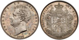 George IV (1820-30), Silver Pattern Crown of Five Shillings, 1825. Engraved by William Wyon, bare head left, date below with rosette stops flanking, l...